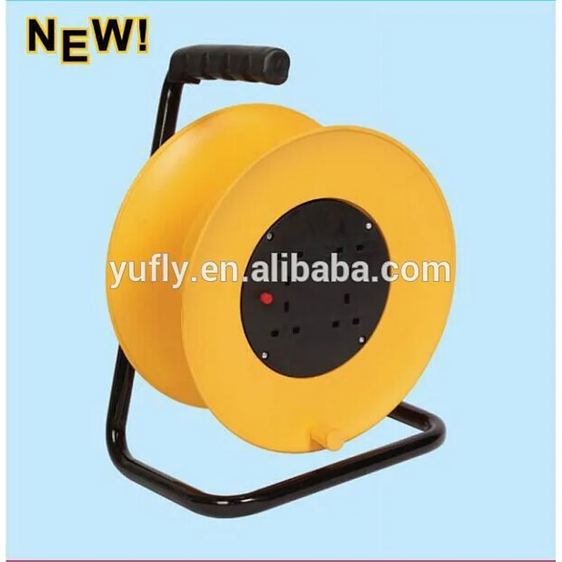 50m small british type extension cord reel electric socket hand hold 4Outlets extension cable reel