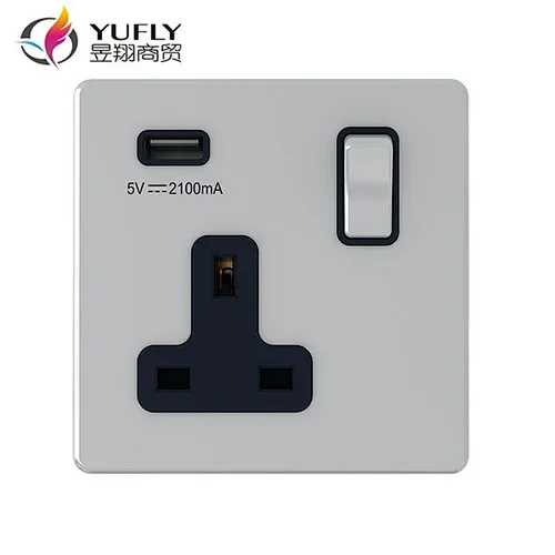 screwless polished chrome 1 gang 13A 2 USB port wall power switched socket