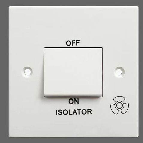 white UK standard Bakelite Type 86 Right Angle 10A 3P FAN ISOLATOR SWITCH