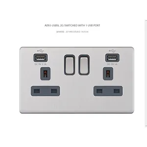 UK standard screwless satin chrome 2 gang 2 USB port wall usb controlled charge power switched house hotel socket