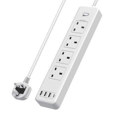 4-Way Outlets Power 1.8M Braided Cord for Home Office Travel