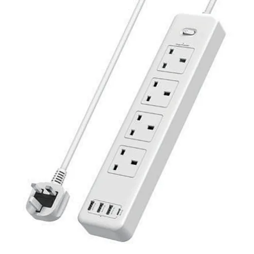 4-Way Outlets Power 1.8M Braided Cord for Home Office Travel