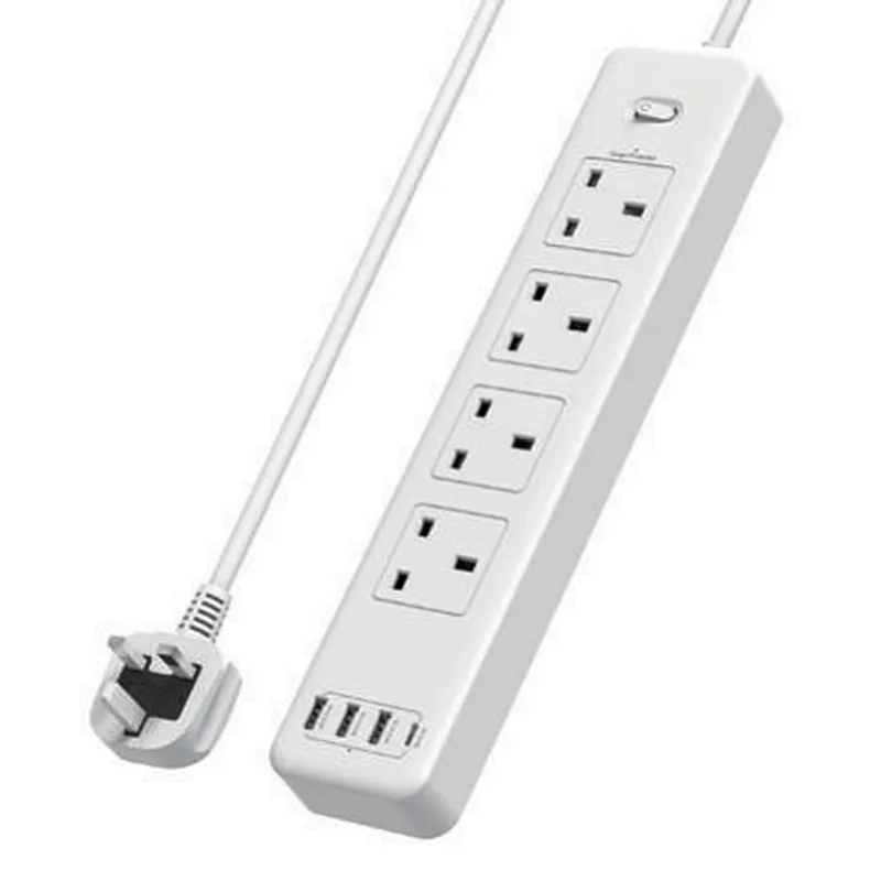 4-Way Outlets Power 1.8M Braided Cord for Home Office Travel