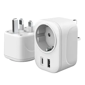 European Travel Plug Adapter EU to UK International Power Adaptor with USB C EU Outlets 3 in 1 plug adapter