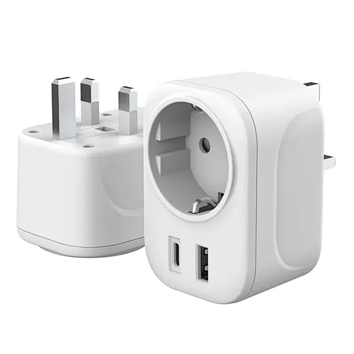 European Travel Plug Adapter EU to UK International Power Adaptor with USB C EU Outlets 3 in 1 plug adapter