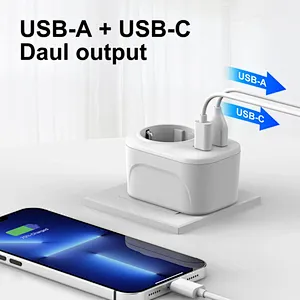 European Travel Plug Adapter EU to UK International Power Adaptor with USB C EU Outlets 3 in 1 plug adapter
