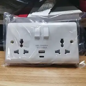 16A 2 Gang Universal Socket With  USB+ type—c  Outlet 3.1AmP