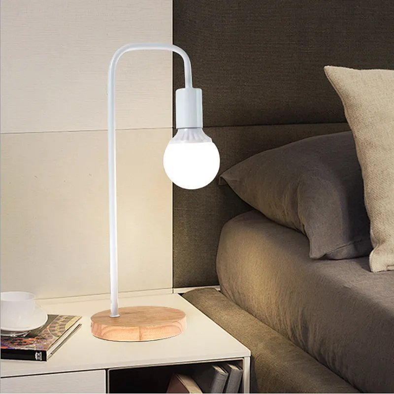 Nordic modern desk table lamp art bedroom contracted students wood desk lamp with Led charging eye protection