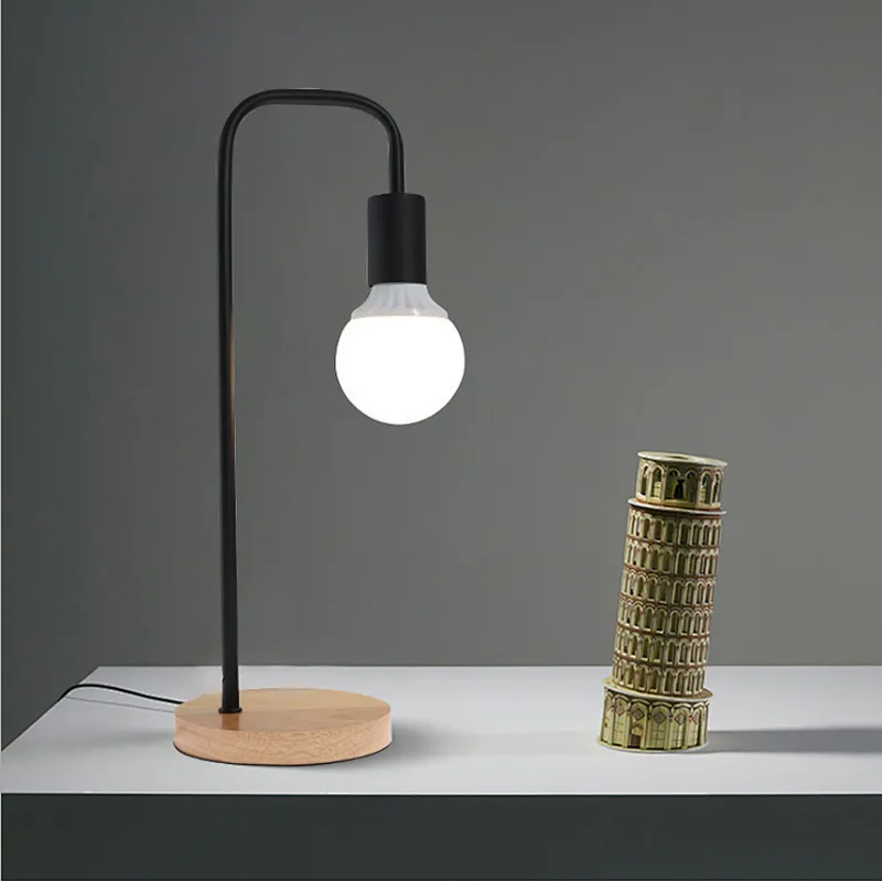 Nordic modern desk table lamp art bedroom contracted students wood desk lamp with Led charging eye protection