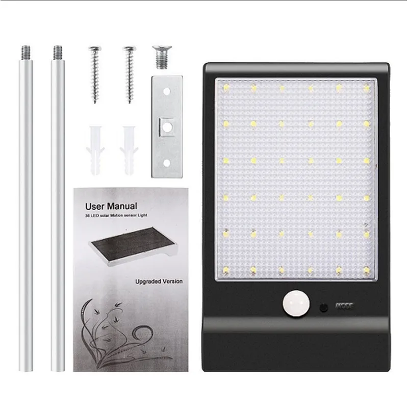 Amazon popular 36led Solar Lamps with Human body induced Outdoor Waterproof Courtyard Countryside Wall Lamp Street Lamps