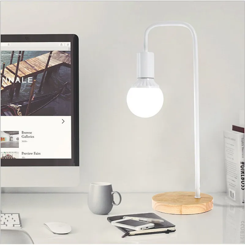 Nordic modern desk table lamp art bedroom contracted students wood desk lamp with Led charging eye protection