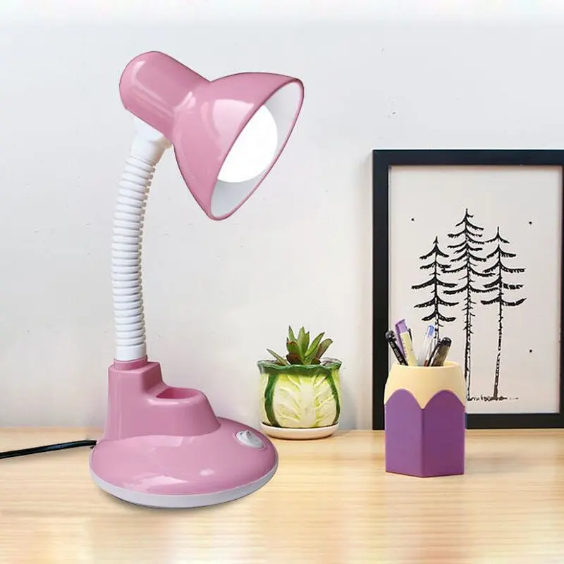 Basic plastic Desk LED reading Lamp with Flexible Hose Neck and Pen holder on table student study modern table Lamp