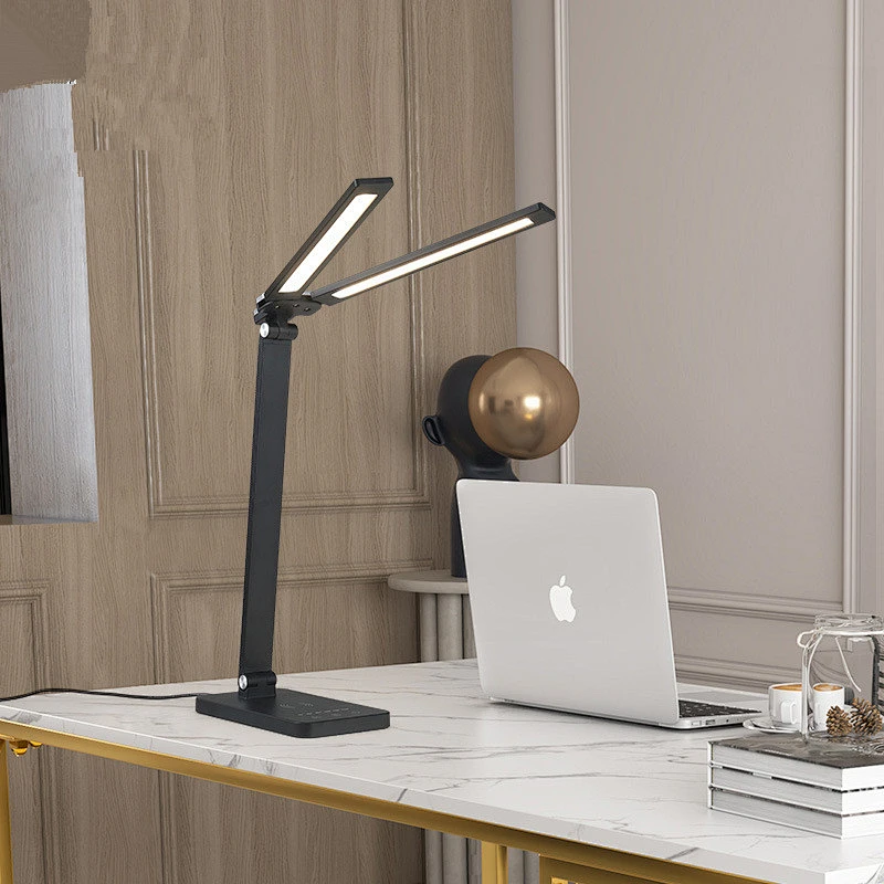 Modern Dimmable Bedroom Led Table Lamp Iron Folding LED Wireless Charging Reading Desk Lamp With Two Lighting Head 5 brightness dimmable led desk lamp led dimmable desk lamp led desk lamp dimmable led desk reading lamp desk reading led lamp