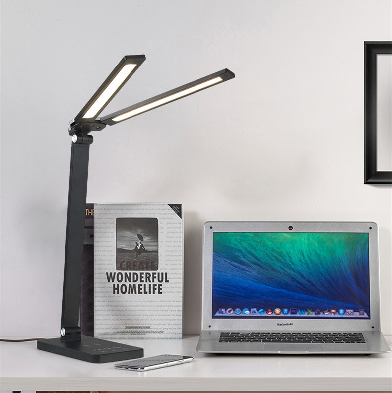 Modern Dimmable Bedroom Led Table Lamp Iron Folding LED Wireless Charging Reading Desk Lamp With Two Lighting Head 5 brightness dimmable led desk lamp led dimmable desk lamp led desk lamp dimmable led desk reading lamp desk reading led lamp