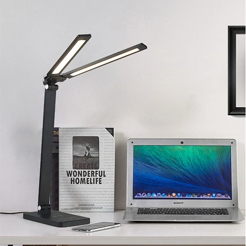 Modern Dimmable Bedroom Led Table Lamp Iron Folding LED Wireless Charging Reading Desk Lamp With Two Lighting Head 5 brightness dimmable led desk lamp led dimmable desk lamp led desk lamp dimmable led desk reading lamp desk reading led lamp