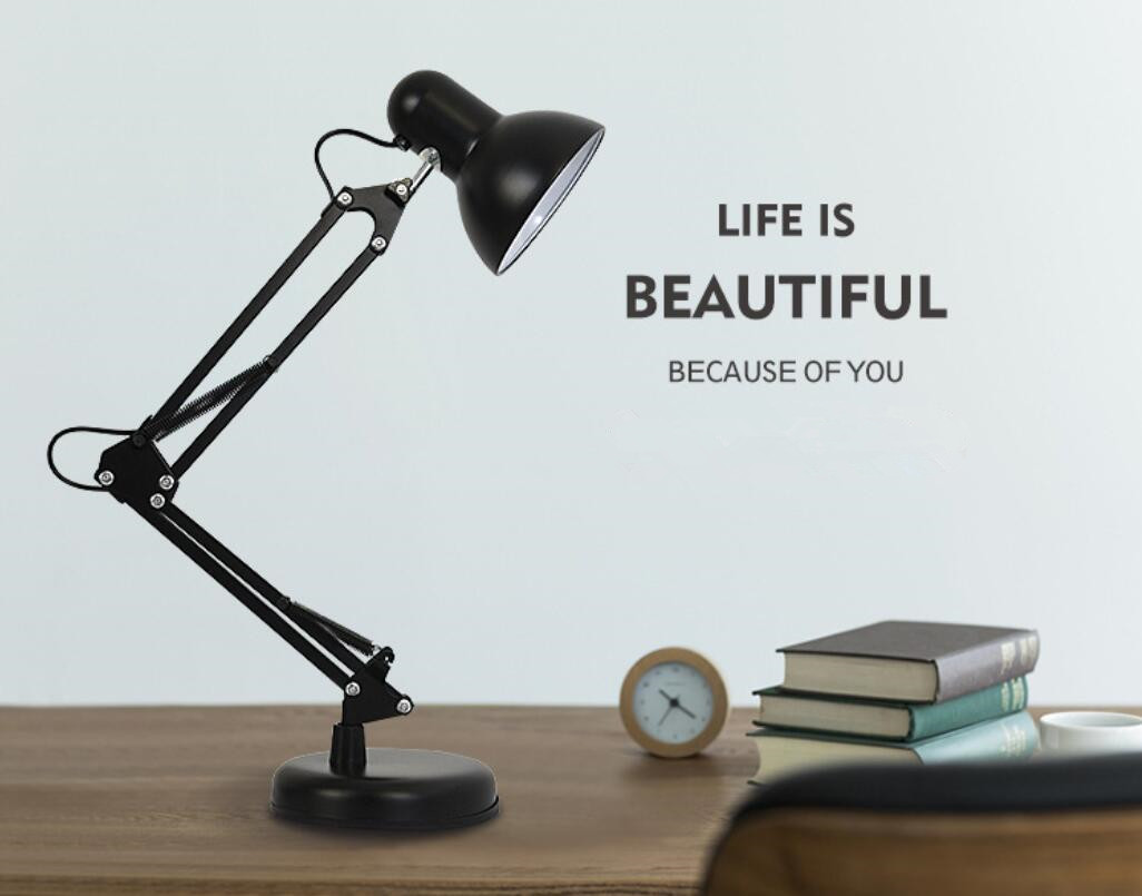 Flexible long swing arm led desk lamp metal adjustable folding reading modern table lamp