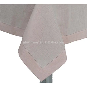 100% linen table cloth /pure natural linen dot hemstitch table cloth / 100% linen dot hemstitch table cover