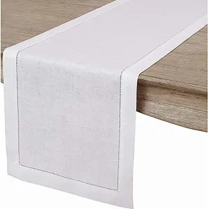 100% linen table runner / pure natural linen hemstitch table runner / hollow hook flower linen table runner