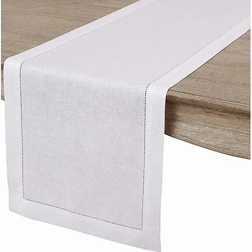 100% linen table runner / pure natural linen hemstitch table runner / hollow hook flower linen table runner