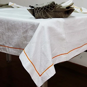 100% linen table cloth / pure linen hotel table cloth / hand hemstitch linen table cover