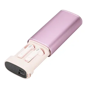 Aluminum Blue Tooth Wireless Headphones Stereo TWS Mini Portabel LED Powerbank Earphones