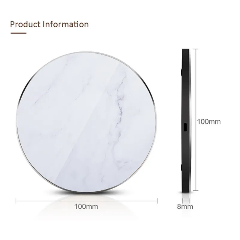 OEM Mobile Phone QI Fast Wireless Charger Mini Round Marble Power Banks 10000mah