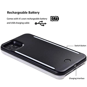 KINGSATR Selfie Case 2 Side LED Light for Iphone Xs Xr X 6 7 8 Plus 11 Pro Max