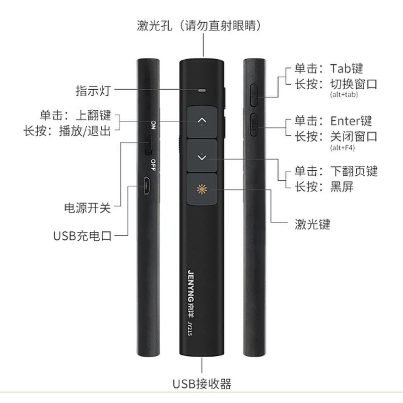 Rechargeable Trending Sales Presenter Teaching Keynote PPT Presentation Remote USB Wireless Pointer Pen Red Laser Pointer