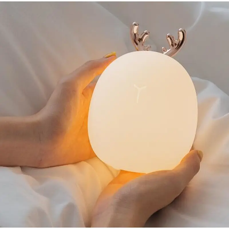 Mini Soft Silicone Touch Night Lights Deer Usb Rechargeable Gifts LED Beside Lamp