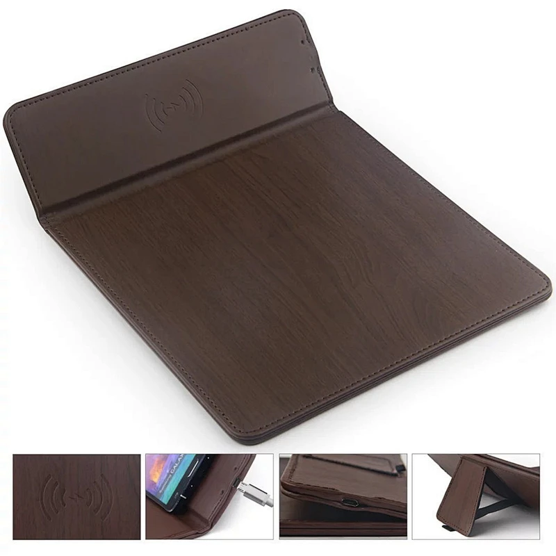 promotion gift PU Leather QI standard fast charger mouse pad wireless chargering
