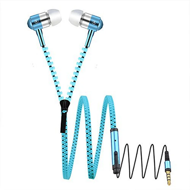 mobilephone 3.5mm plug metal microphone zipper earphone