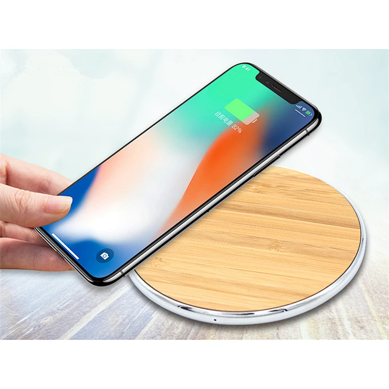 Promotion Gift Universal Portable Round QI Bamboo Wireless Charger