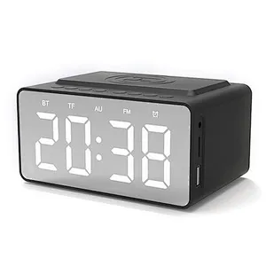 BT5.0 FM Clock Radio Beside LED Digital Alarm Clock Radio Wireless Speaker