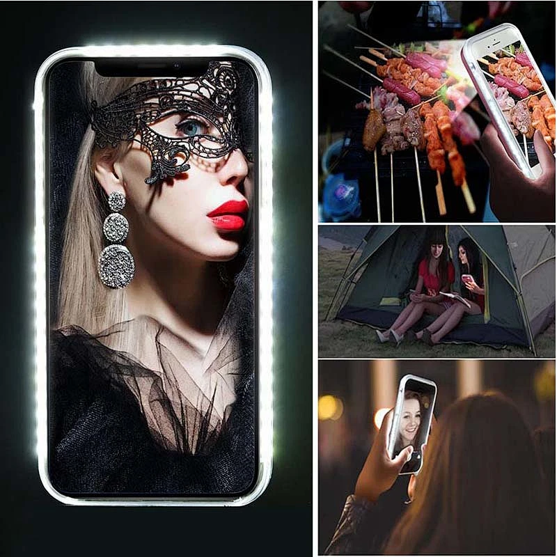 KINGSATR Selfie Case 2 Side LED Light for Iphone Xs Xr X 6 7 8 Plus 11 Pro Max