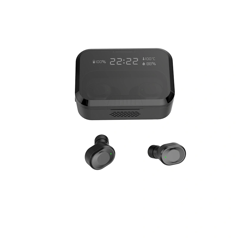 stereo portable LCD screen tws earbuds with temperature