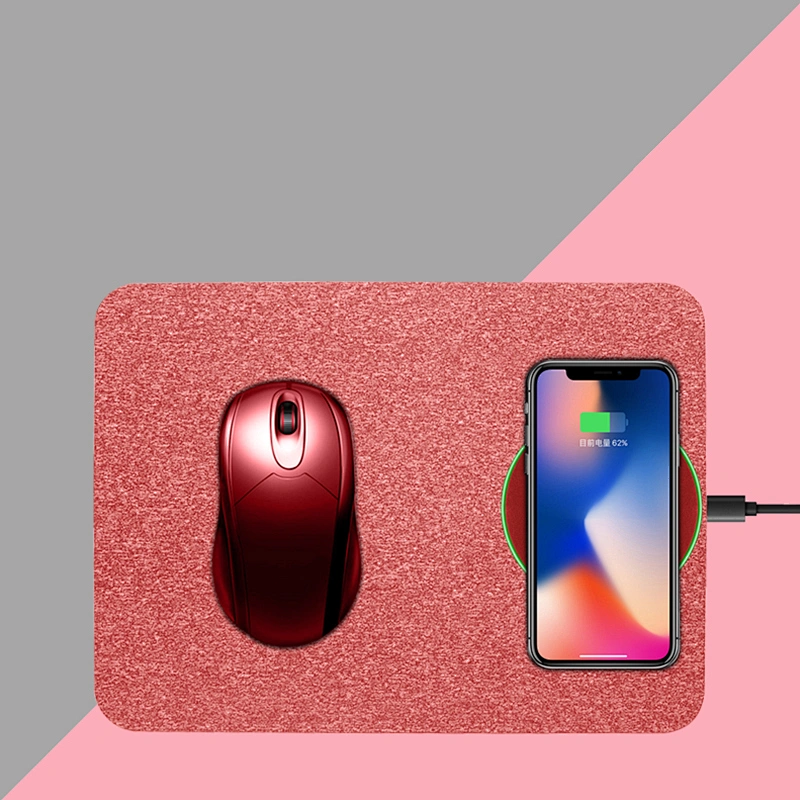 Promotion PU leather Mouse Mat Build-in QI Universal wireless charging pad