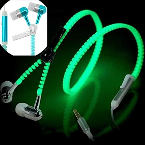 CE ROHS Fashion media player luminous glowing lighted zipper led earphone