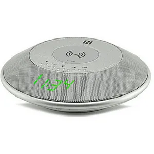 QI Mini Portable Thin Metal Bluetooth Round Phone Charger Wireless Alarm Clock Speaker