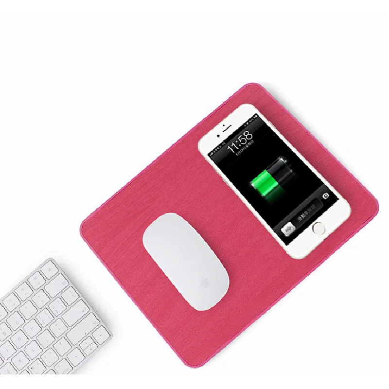 ultra thin mini portable qi fast charger pu leather wireless charging mouse pad