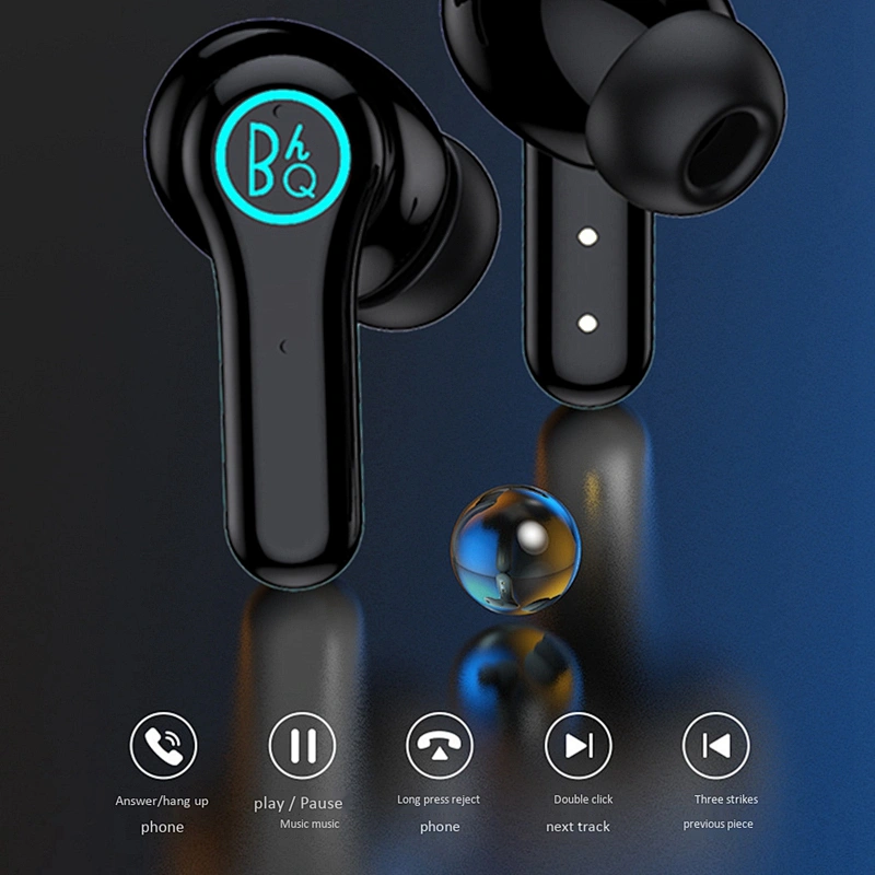 Cool Design Headset Stereo Sound Headphone Charging Box in-ear Earbuds OEM Headset Black Waterproof Wireless Bluetooth Earphone