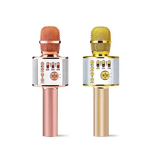 OEM Gifts Stereo Loud Handheld Led Light Blue Tooth Party BT Singing Stage Microphone Bluetooth Karaoke Speaker
