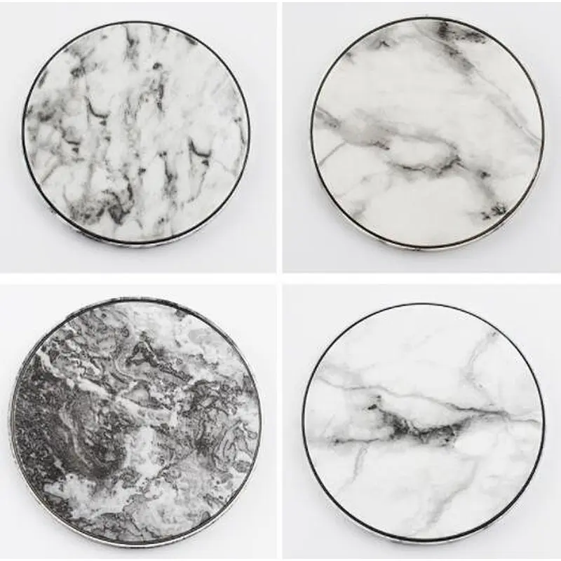 OEM Mobile Phone QI Fast Wireless Charger Mini Round Marble Power Banks 10000mah