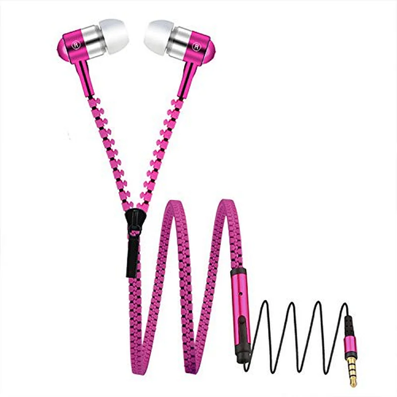 mobilephone 3.5mm plug metal microphone zipper earphone