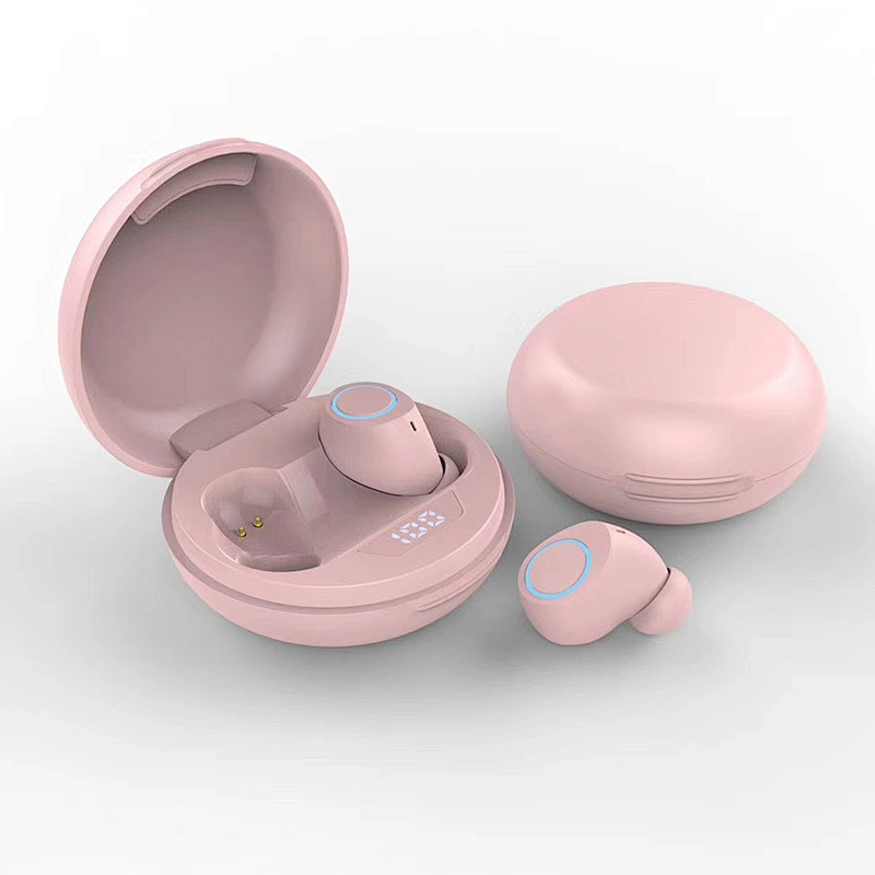 Round shape portable TWS True Wireless Stereo Wireless lcd display Bluetooth Earpiece