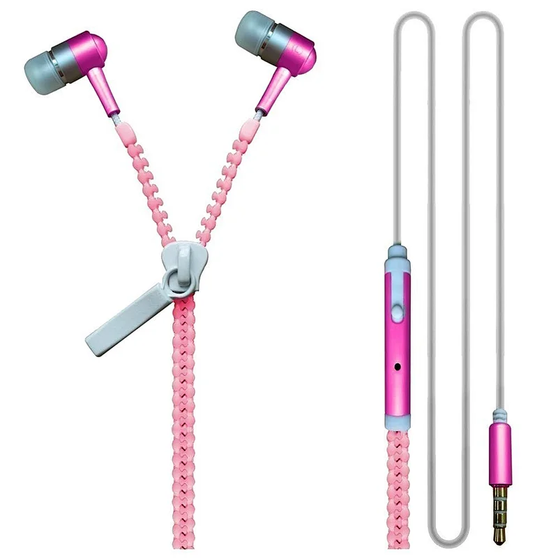 mobilephone 3.5mm plug metal microphone zipper earphone