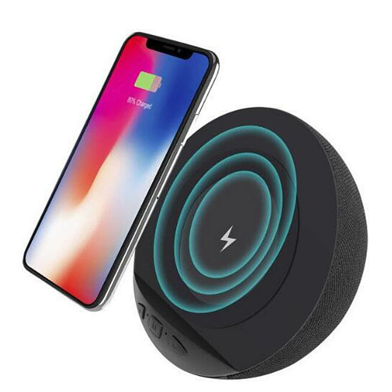 OEM 3 in 1QI Round 5200mah Wireless Charger Round Stand Fabric Speaker