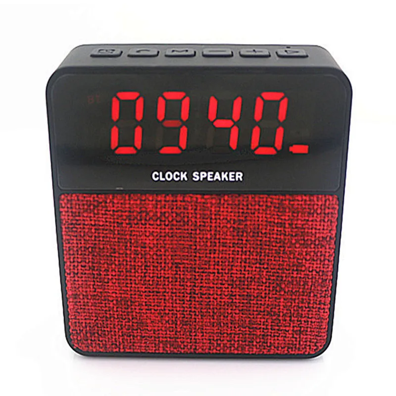 square mini portable stereo wireless rechargeable alarm clock fabric lcd time display speaker