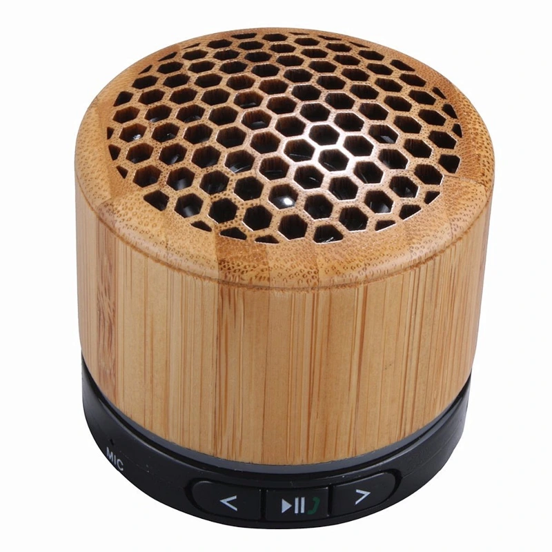 Wholesale OEM cute stereo super portable wireless mini round bamboo wooden speaker