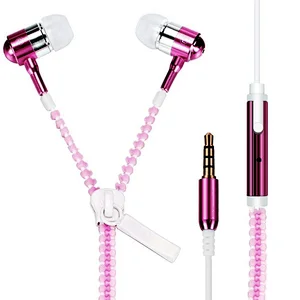 mobilephone 3.5mm plug metal microphone zipper earphone