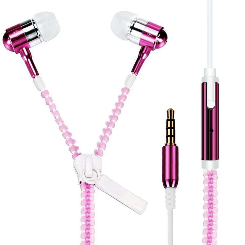 mobilephone 3.5mm plug metal microphone zipper earphone